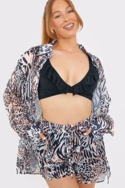 Sale In The Style Elasticated Waist Leopard Print Co-Ord Beach Short Multicoloured