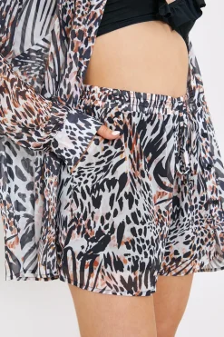 Sale In The Style Elasticated Waist Leopard Print Co-Ord Beach Short Multicoloured