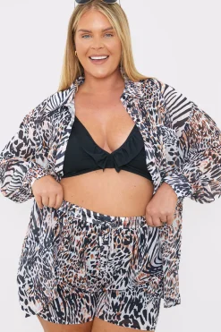 Sale In The Style Elasticated Waist Leopard Print Co-Ord Beach Short Multicoloured