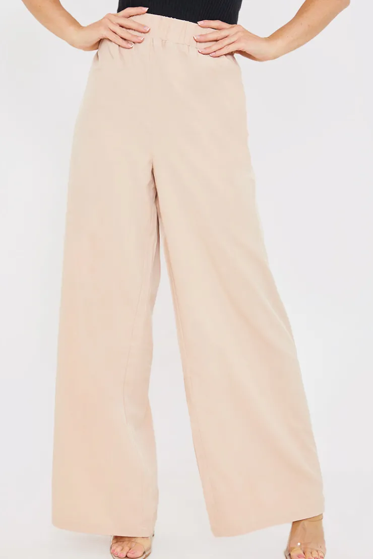 Discount In the Style Elasticated Waist Wide Leg Trousers Stone