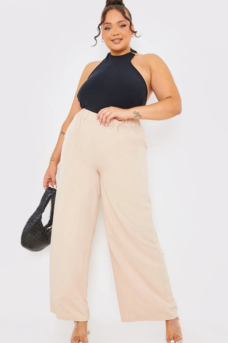 Discount In the Style Elasticated Waist Wide Leg Trousers Stone