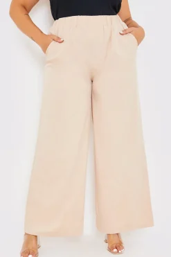 Discount In the Style Elasticated Waist Wide Leg Trousers Stone