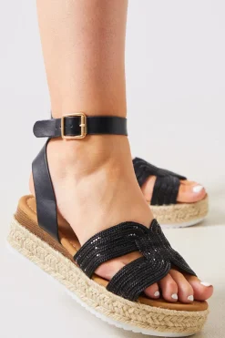 Best In The Style Embellished Flatform Espadrille Wedges Black