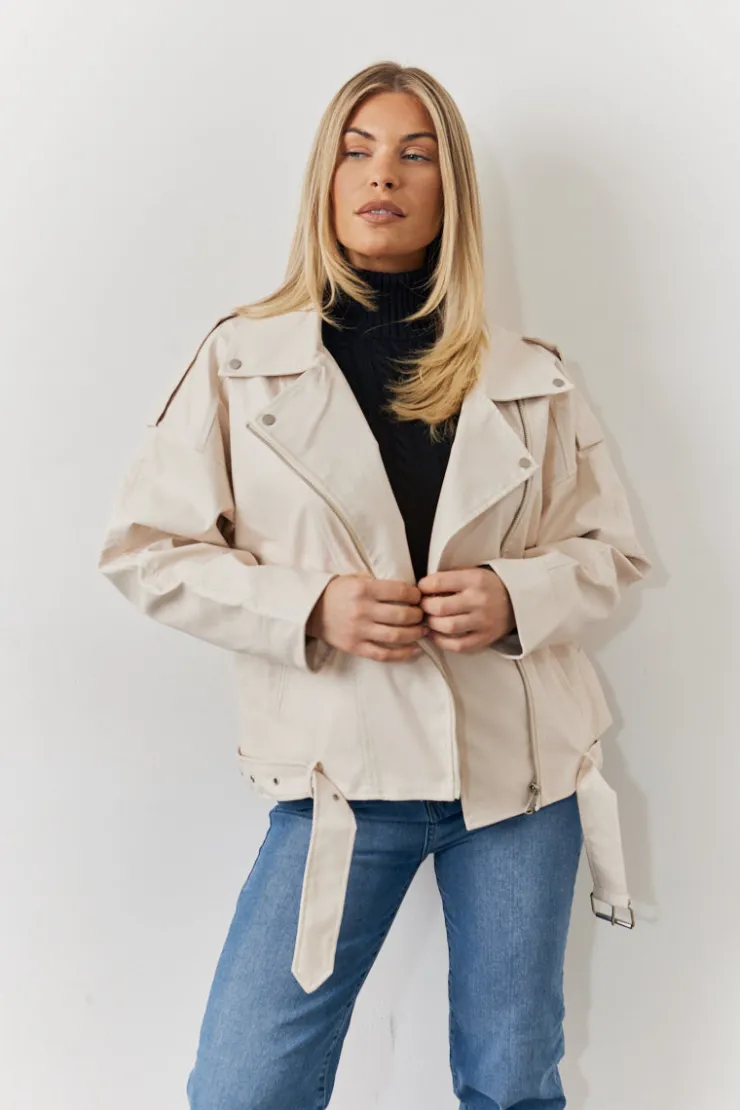 Clearance In the Style Faux Leather Biker Jacket Cream