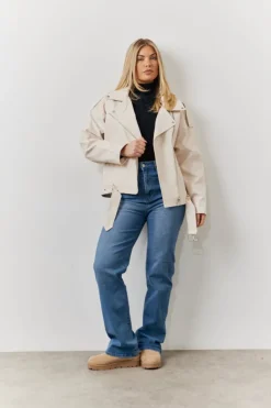 Clearance In the Style Faux Leather Biker Jacket Cream
