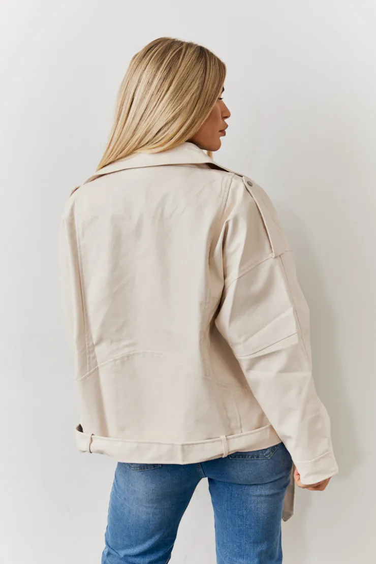 Clearance In the Style Faux Leather Biker Jacket Cream