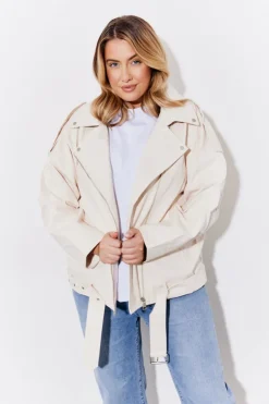 Clearance In the Style Faux Leather Biker Jacket Cream