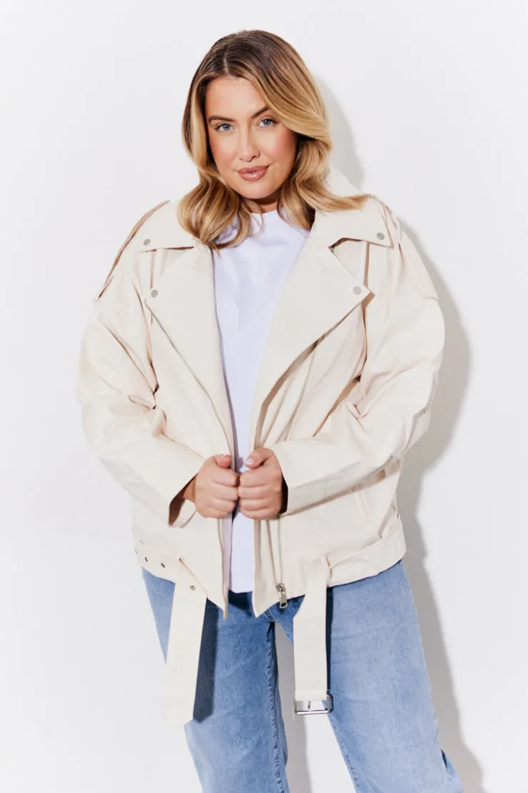 Clearance In the Style Faux Leather Biker Jacket Cream