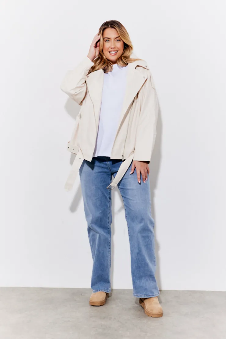 Clearance In the Style Faux Leather Biker Jacket Cream