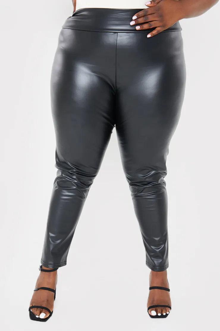 In the Style Faux Leather Leggings Black