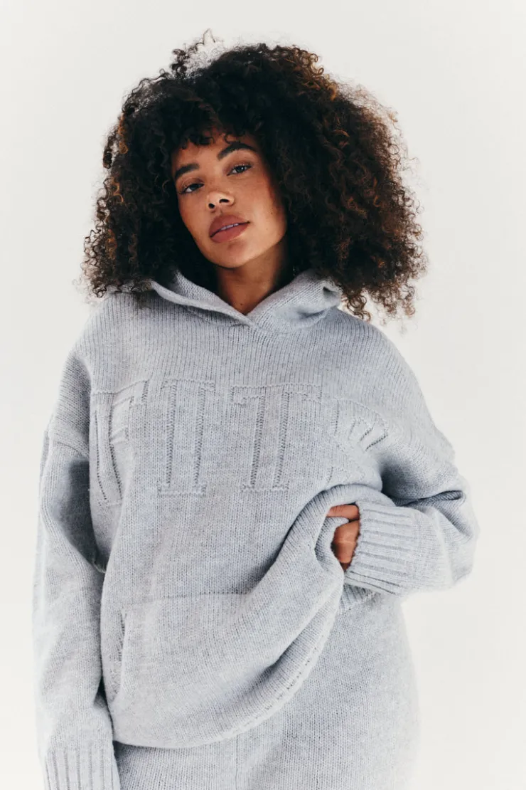 New Fits Embossed Knitted Co-Ord Hoodie Grey