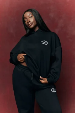 Best Fits Embroidered Co-Ord Hoodie Black