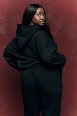 Best Fits Embroidered Co-Ord Hoodie Black