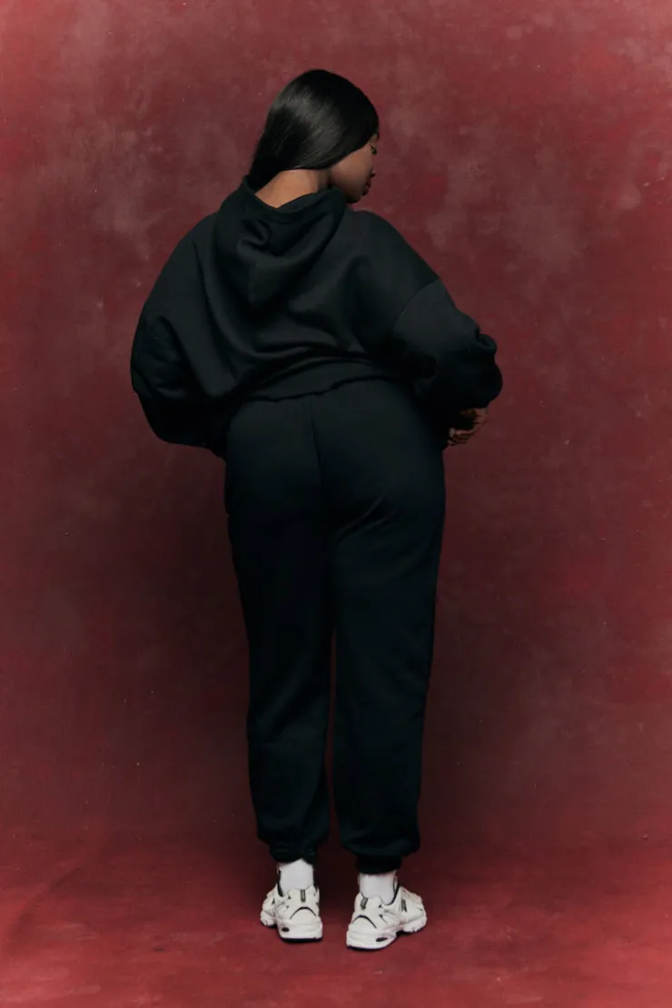 Best Fits Embroidered Co-Ord Hoodie Black