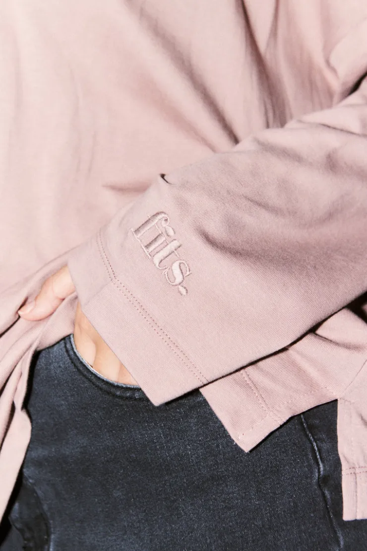 Best Fits Embroidered Crew Neck Long Sleeve T-Shirt Mauve
