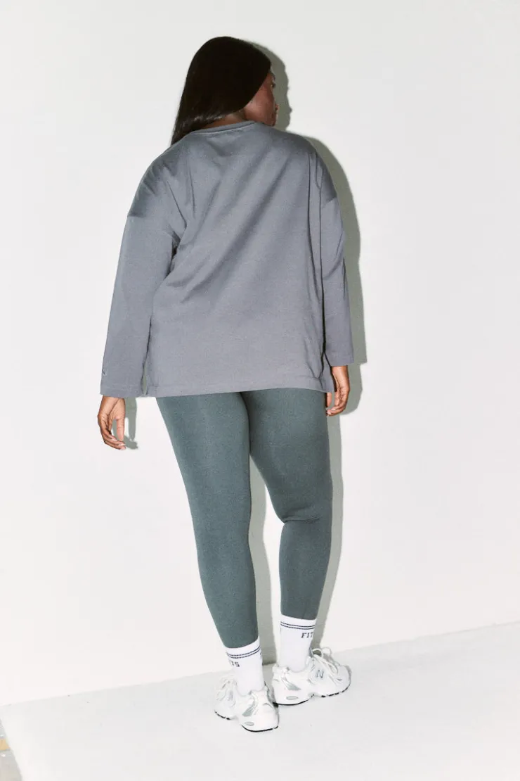 Clearance Fits Embroidered Crew Neck Long Sleeve T-Shirt Charcoal