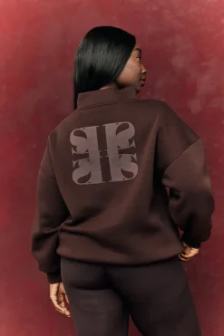 Clearance Fits Quarter Zip Printed Sweatshirt Chocolate