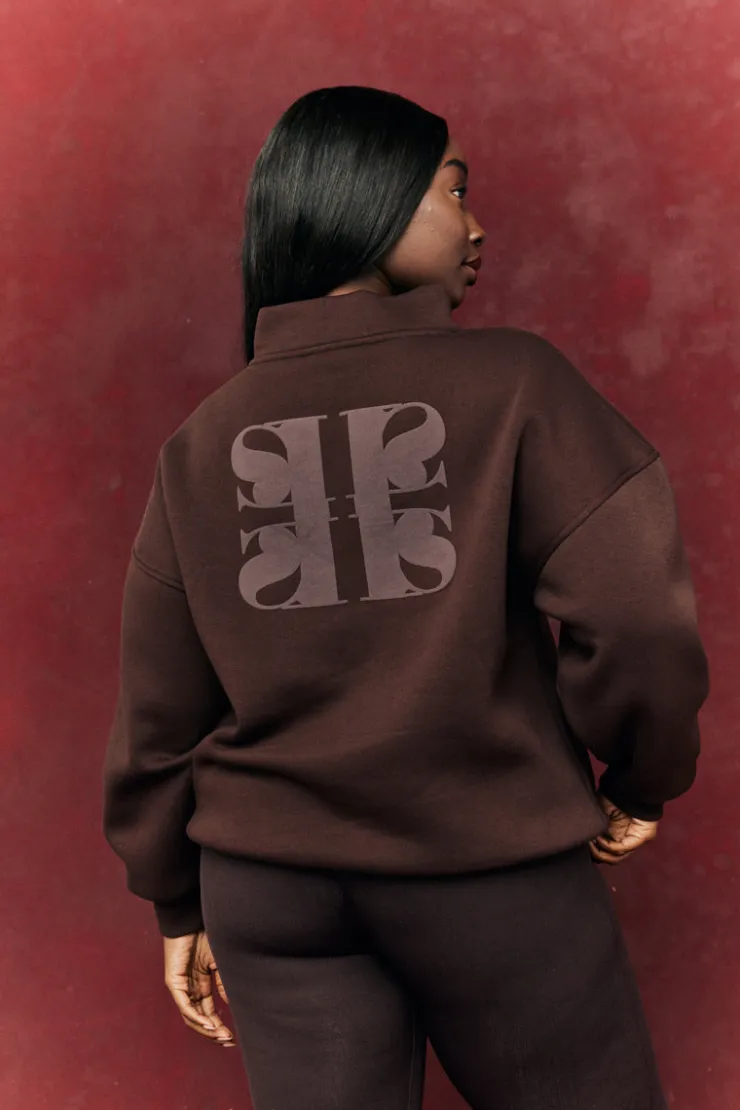 Clearance Fits Quarter Zip Printed Sweatshirt Chocolate