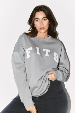 Sale Fits Slogan Knitted Crew Neck Sweatshirt Slate