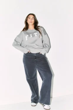 Sale Fits Slogan Knitted Crew Neck Sweatshirt Slate