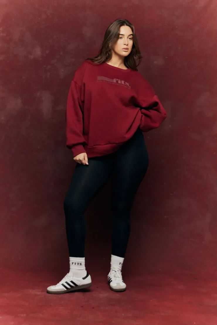 Clearance Fits Sports Printed Crew Neck Sweatshirt Burgundy