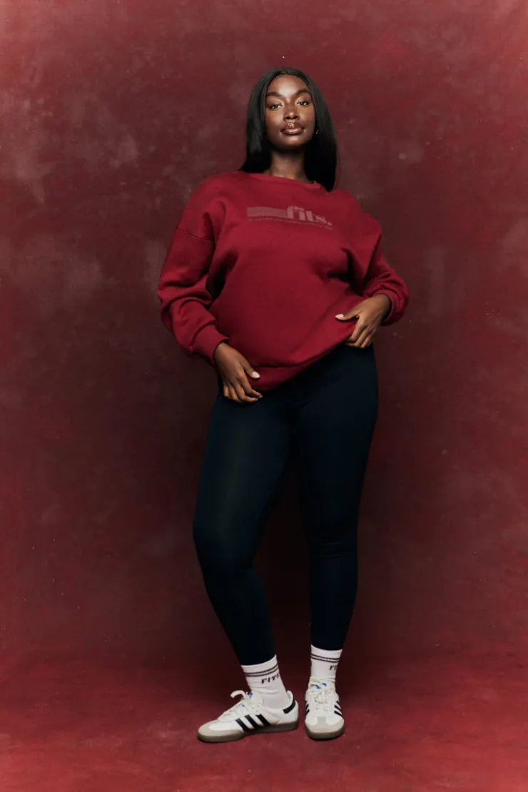 Clearance Fits Sports Printed Crew Neck Sweatshirt Burgundy