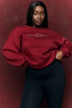 Clearance Fits Sports Printed Crew Neck Sweatshirt Burgundy
