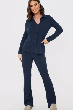 Clearance In the Style Flared Ribbed Co Ord Trouser Navy