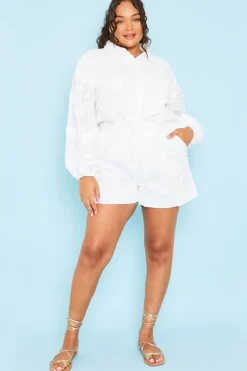 Online In the Style Floral Applique Drawstring Co-Ord Shorts White