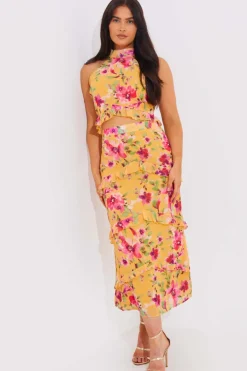In the Style Floral Chiffon Maxi Co-Ord Skirt Lemon