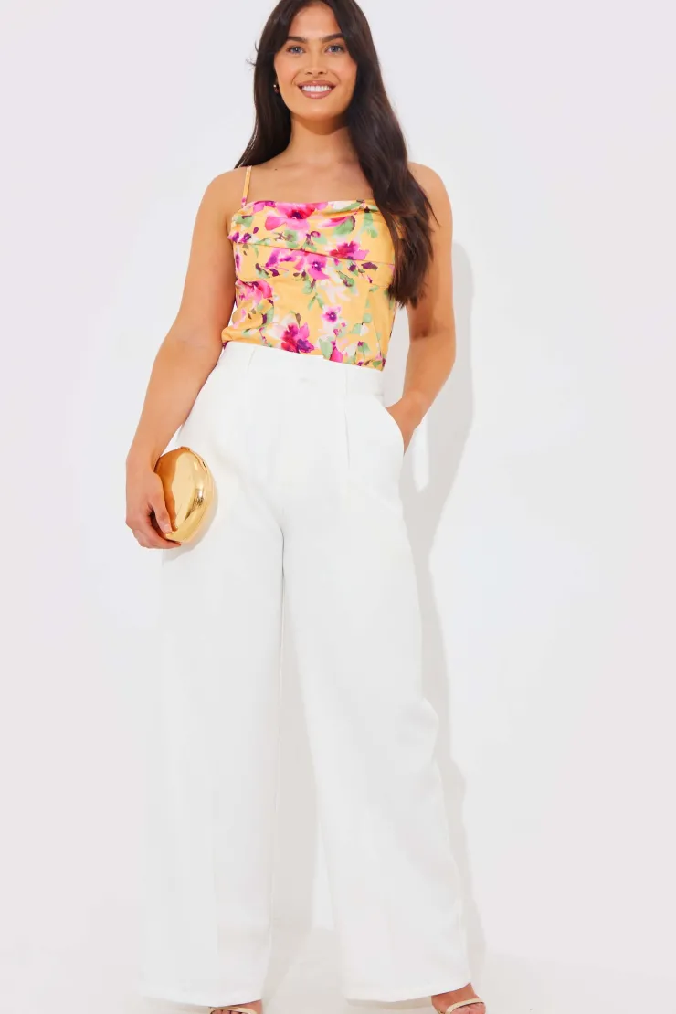 Clearance In the Style Floral Drape Bodysuit Lemon