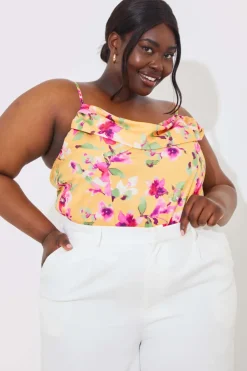 Clearance In the Style Floral Drape Bodysuit Lemon