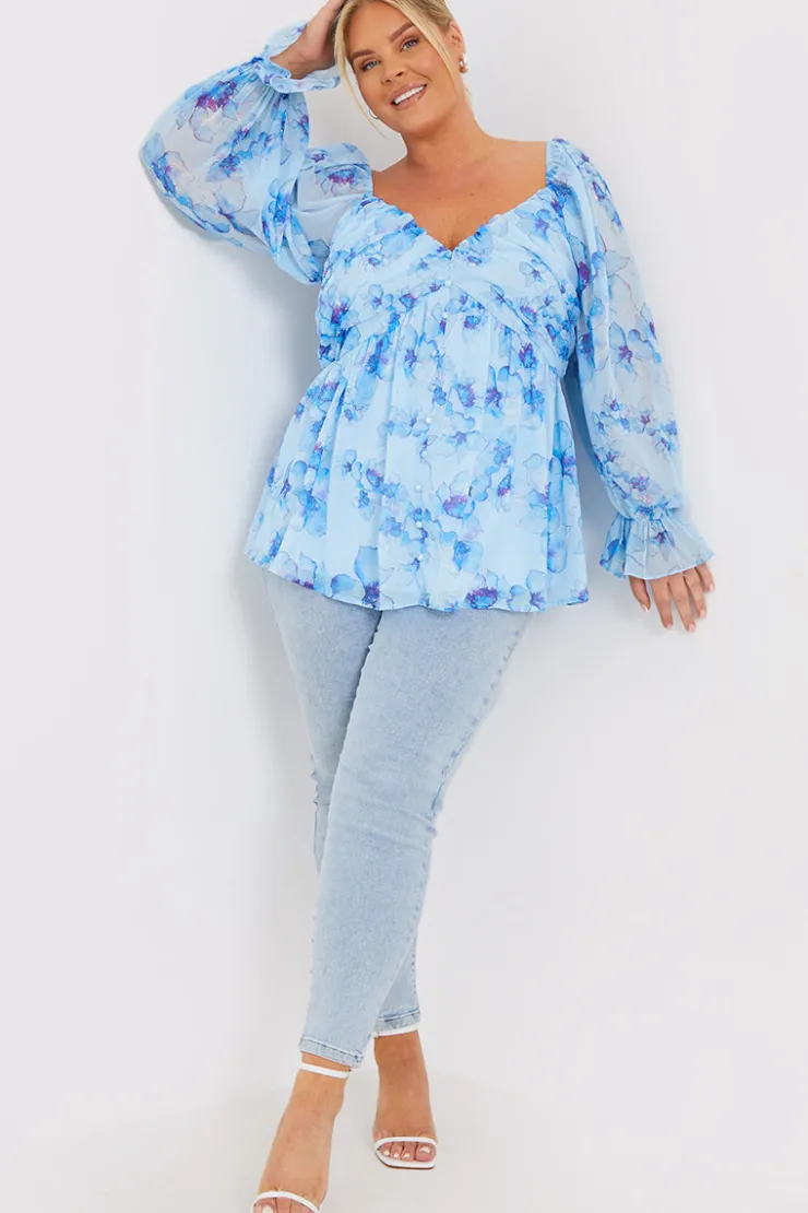 New In the Style FLORAL RUCHED BUST SMOCK TOP