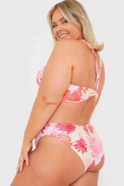 New In the Style Floral Seamless Boomerang Bikini Bottom Pink