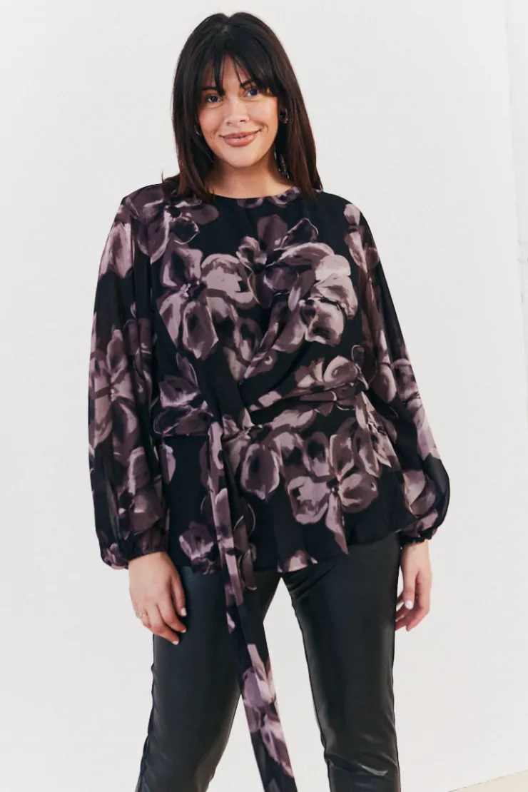 Outlet In The Style Floral Tie Waist Blouse Brown