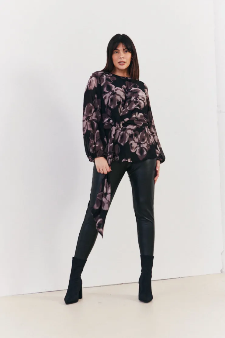 Outlet In The Style Floral Tie Waist Blouse Brown