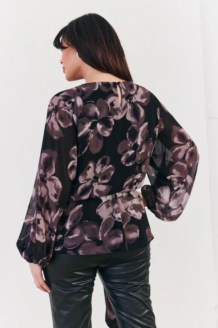 Outlet In The Style Floral Tie Waist Blouse Brown