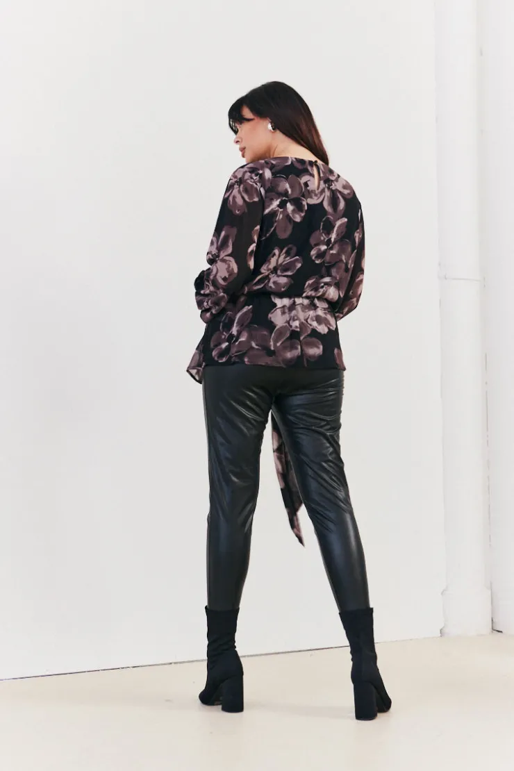 Outlet In The Style Floral Tie Waist Blouse Brown