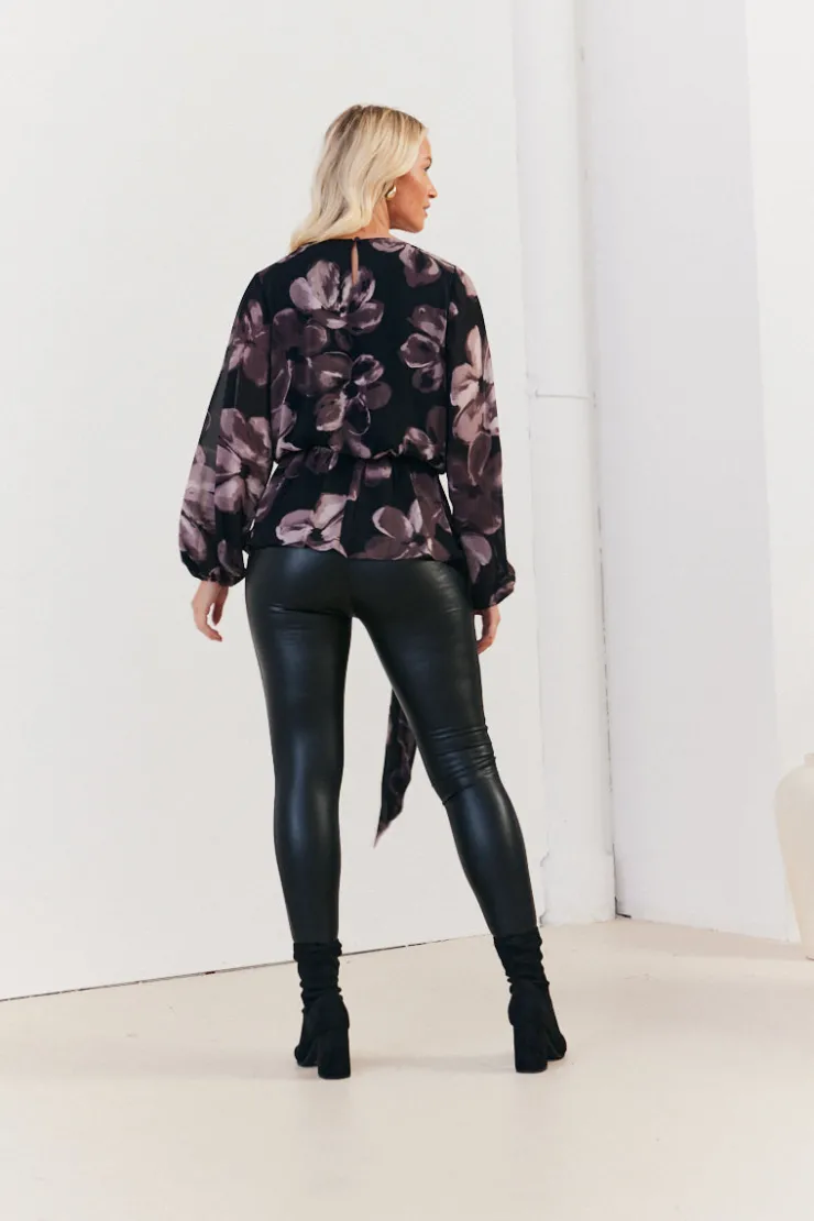 Outlet In The Style Floral Tie Waist Blouse Brown