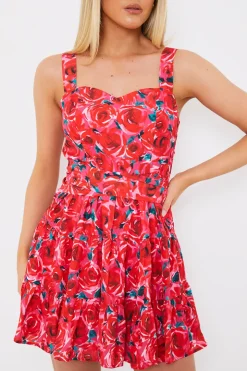 Outlet In the Style Floral Tiered Mini Dress Pink
