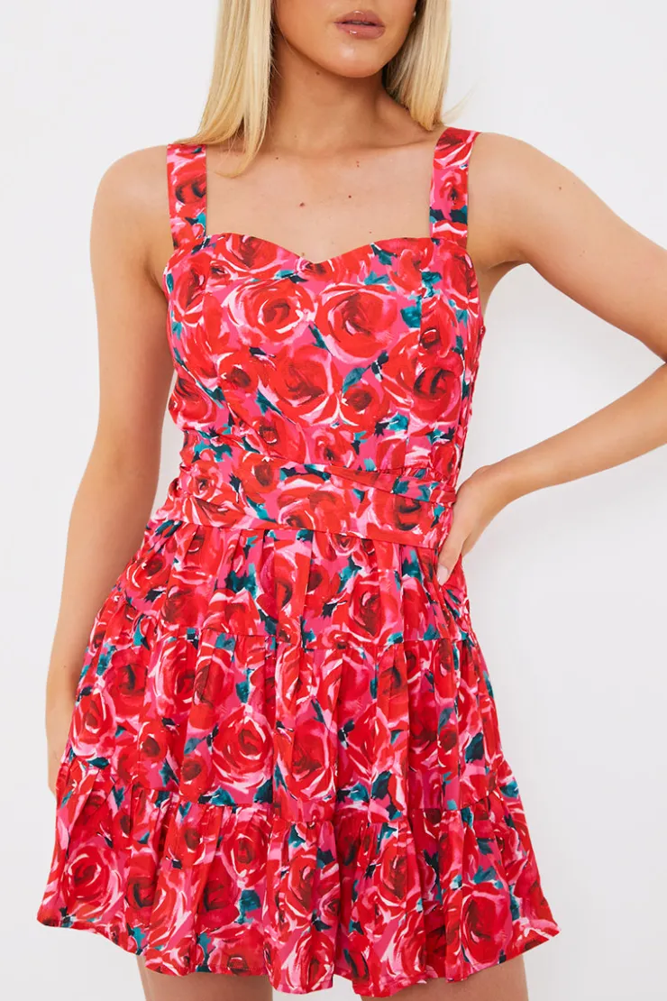 Outlet In the Style Floral Tiered Mini Dress Pink