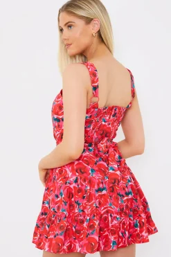 Outlet In the Style Floral Tiered Mini Dress Pink