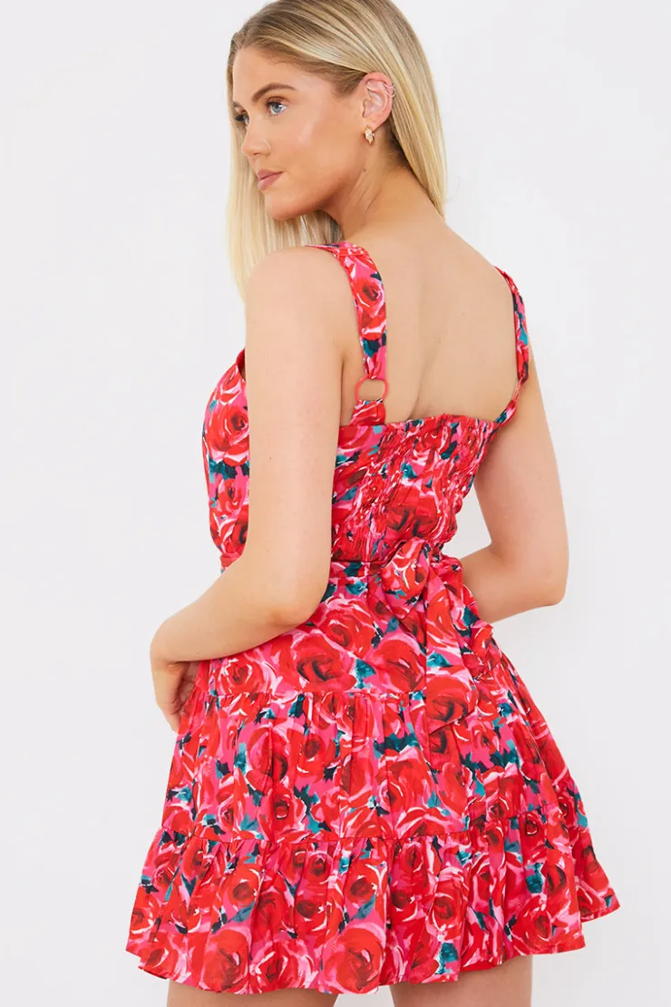 Outlet In the Style Floral Tiered Mini Dress Pink