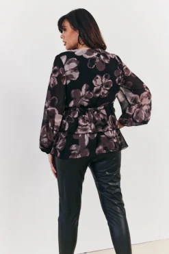 Sale In The Style Floral V Neck Frill Detail Blouse Brown