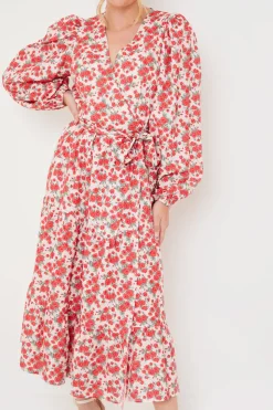 Online In the Style Floral Wrap Midi Dress Red
