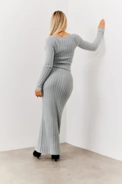 Outlet In The Style Fluffy Rib Co-Ord Knitted Jumper Grey