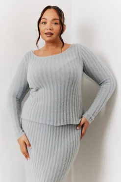 Outlet In The Style Fluffy Rib Co-Ord Knitted Jumper Grey