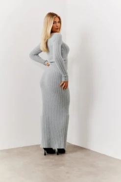 Hot In The Style Fluffy Rib Co-Ord Midaxi Skirt Grey