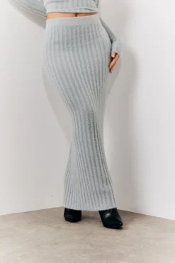 Hot In The Style Fluffy Rib Co-Ord Midaxi Skirt Grey