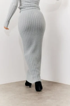 Hot In The Style Fluffy Rib Co-Ord Midaxi Skirt Grey